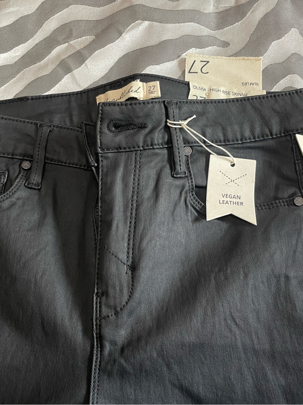 Olivia High-Rise Skinny Vegan Leather Jeans - Black